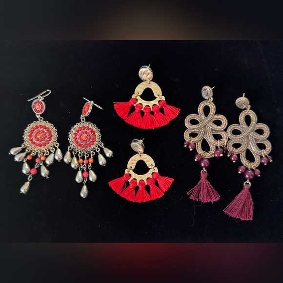 Jewelry - Bundle of 3 Bohemian Chandelier and Tassel Earrings Red/Maroon